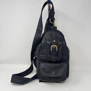 Amerileather Grylls Petite Sling Purse Black Leather Gold Hardware 707-012457